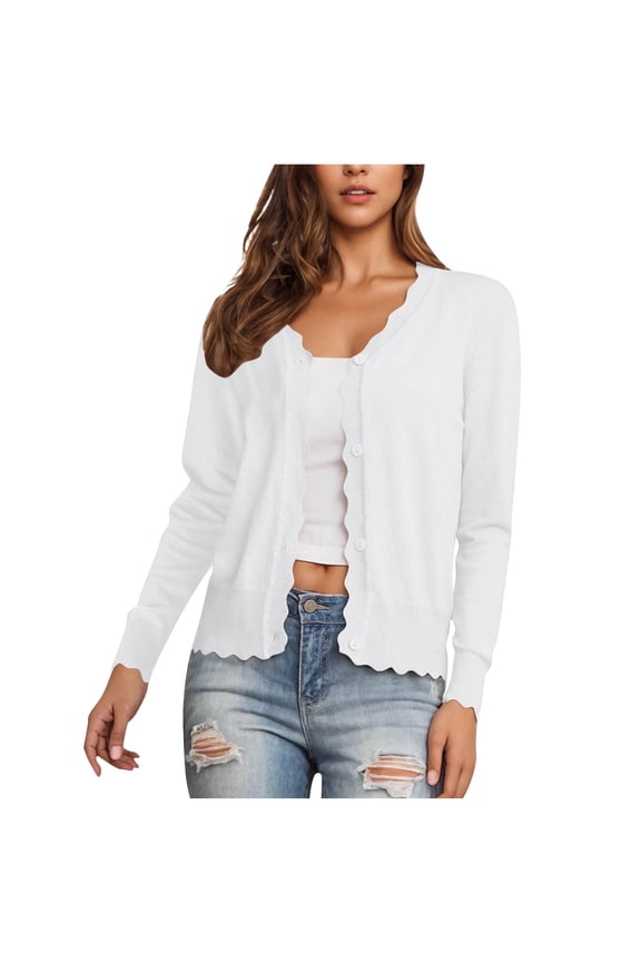 Womens Cardigan Sweaters Cropped Tops Long Sleeve Knit Cardigan Spring Fall Sweater Jackets for Ladies
