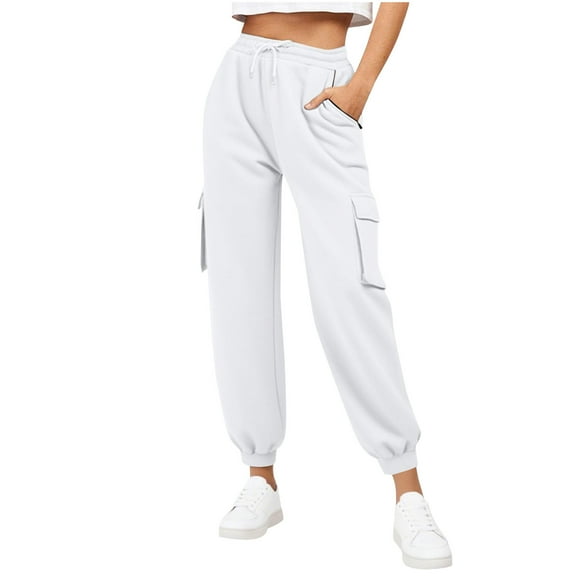 Posijego Womens Cargo Jogger Pants Drawstring Elastic Waist Solid Color Cinch Bottom Sweatpants Athletic Running