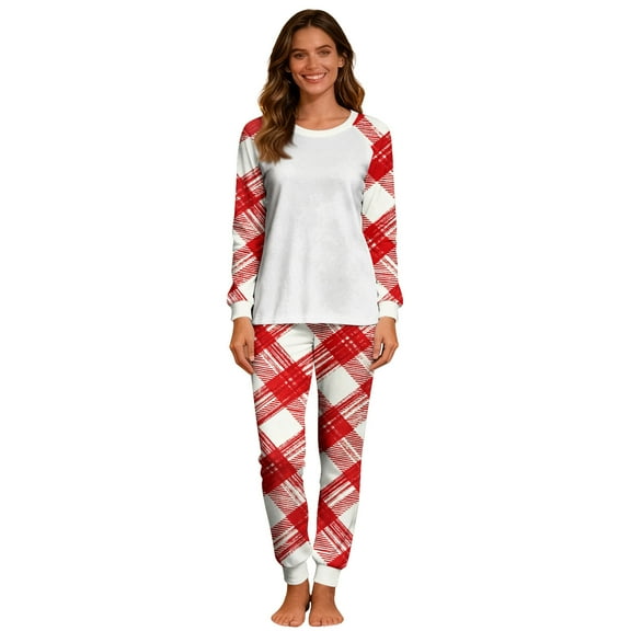 Posijego Womens Christmas Pajama Sets Plaid Printed Long Sleeve Tops Jogger Pants Lounge Sets Pjs Loungewear