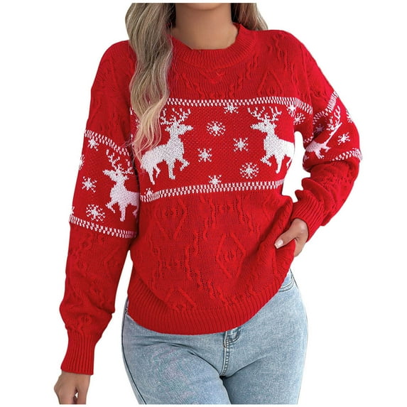 Posijego Womens Christmas Sweaters Turtleneck Knit Tops Printed Pullover Causal Sweater Womens Clothes