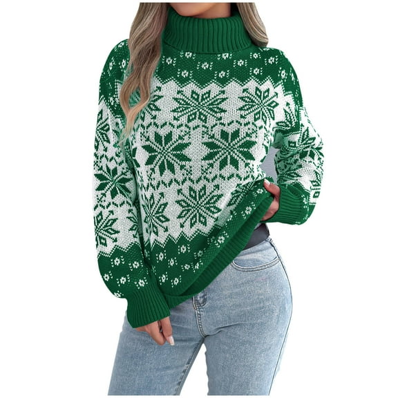 Posijego Womens Christmas Sweaters Turtleneck Knit Tops Printed Pullover Causal Sweater Womens Clothes