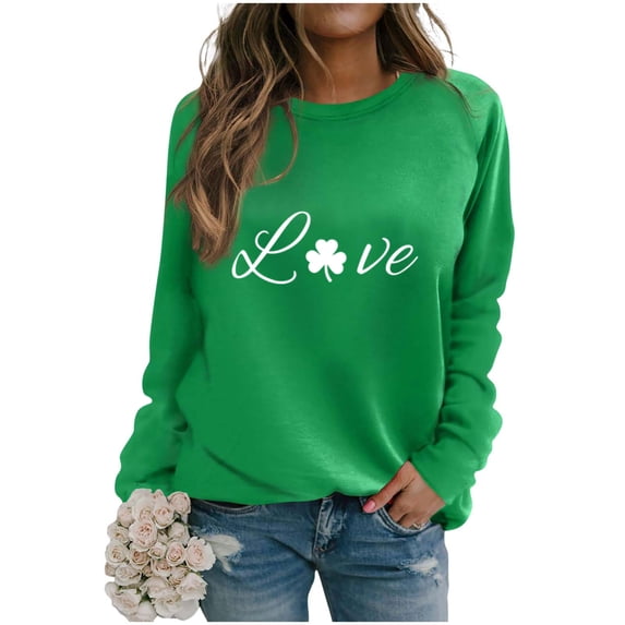 Posijego Womens Clover Sweatshirt St Patrick's Day Lightweight Long Sleeve Pullover Spring Sweatshirts for Women