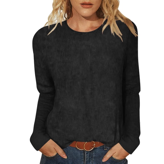 Posijego Womens Corduroy Long Sleeve Shirts Spring Casual T-Shirts Stretch Basic Tee Tops Loose Tshirts for Women