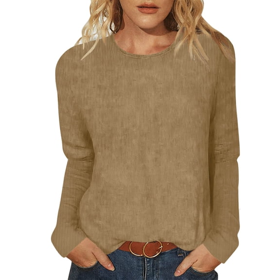 Posijego Womens Corduroy Long Sleeve Shirts Spring Casual T-Shirts Stretch Basic Tee Tops Loose Tshirts for Women