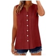thumbnail image 1 of Posijego Womens Cotton Linen Tank Tops V Neck Pleated Sleeveless Button down Shirts Summer Casual Blouses for Ladies, 1 of 6