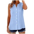 thumbnail image 1 of Posijego Womens Cotton Linen Tank Tops V Neck Pleated Sleeveless Button down Shirts Summer Casual Blouses for Ladies, 1 of 6