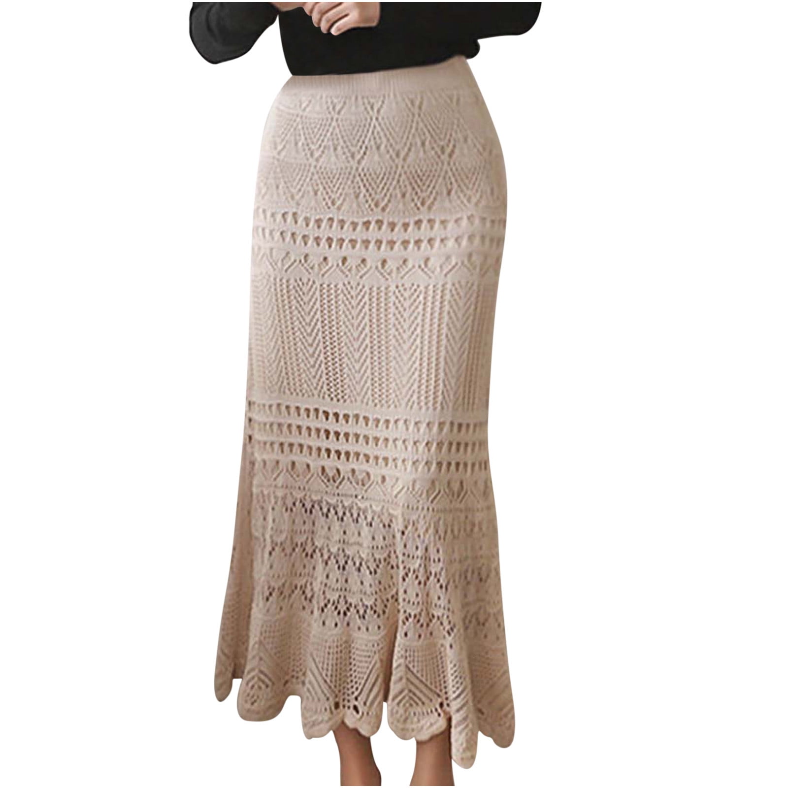 Posijego Womens Crochet Maxi Skirts Plus Size Knit Fishtail Skirt High Waist Elegant Bodycon Long Skirts Walmart