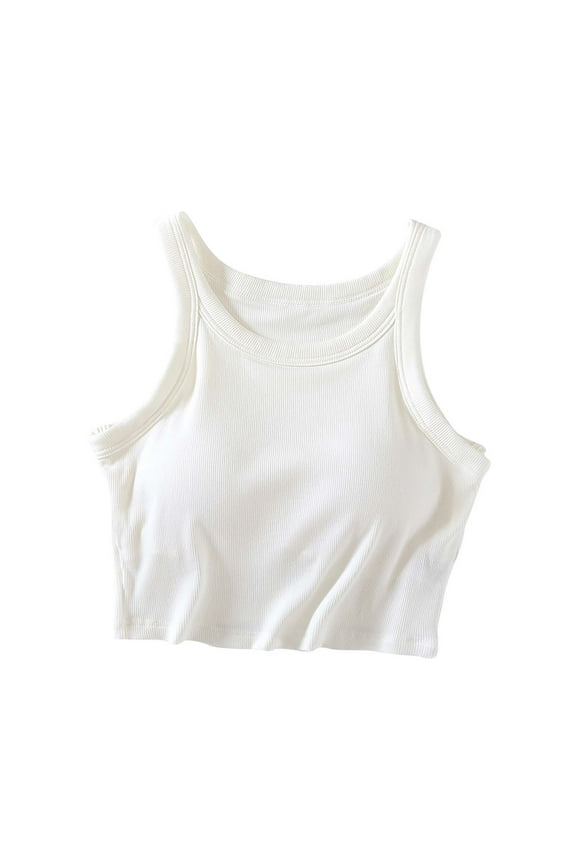 Womens Cropped Tank Tops Built-in Bra Summer Sleeveless Slim Basic Tee Tight Going Out Shirts