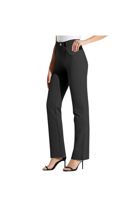 Womens Dress Pants High Waist Straight Leg Business Office Work Petite Trousers Pull on Yoga Pants with Pockets