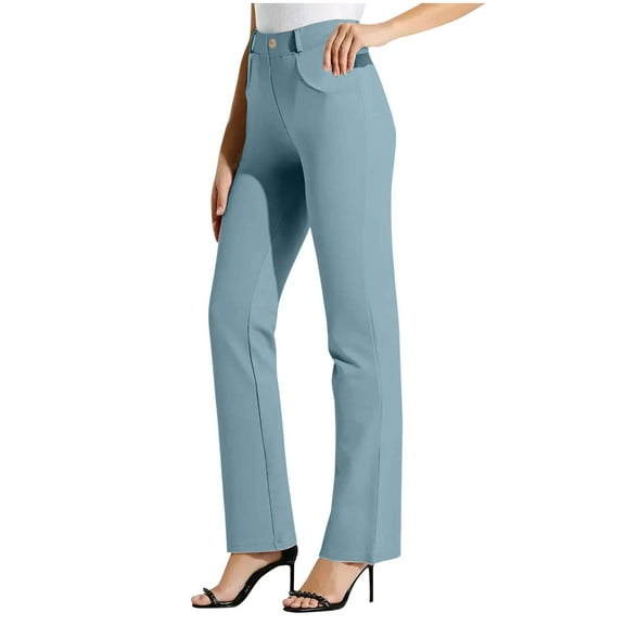 Posijego Womens Dress Pants High Waist Straight Leg Business Office Work Petite Trousers Pull on Yoga Pants with Pockets