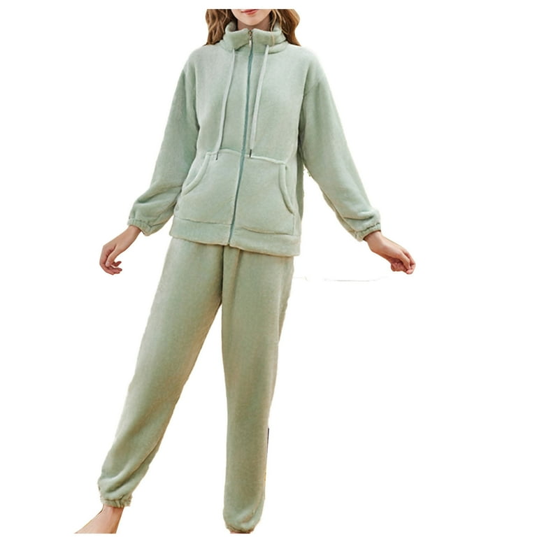 Posijego Womens Fleece Lounge Set 2 Piece Zip Up Hoodie and Fuzzy Jogger Pants Pajama Set Sleepwear Homewear