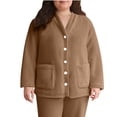 thumbnail image 1 of Posijego Womens Fleece Pajama Tops Fuzzy Sleepwear Button up Long Sleeve Winter Warm Lounge Tops, 1 of 9