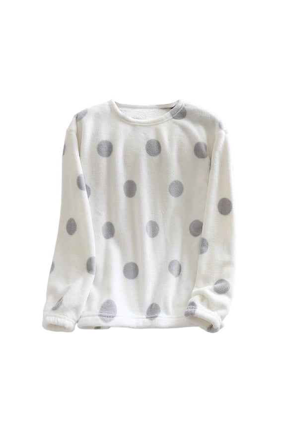 Womens Fleece Pajama Tops Warm Casual Basic Long Sleeve Pj Sleepwear Fleece Sleep Top for Women