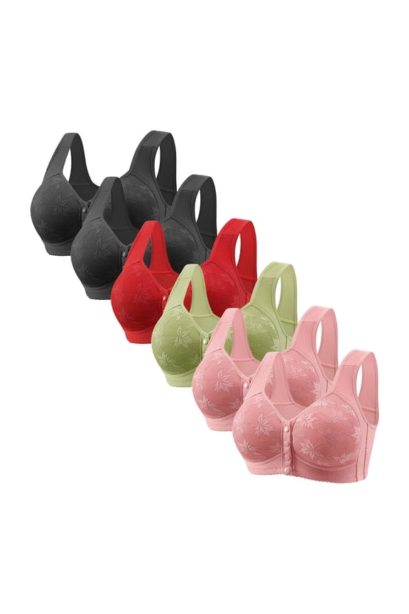 Womens Front Closure Bra Breathable Support Bra Women's Full Coverage Push up Everyday Bra 6 Pack