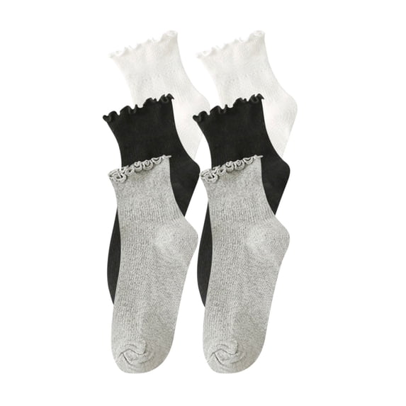 Posijego Womens Girls Ruffle Socks Solid Color Breathable Crew Socks Cute Casual Lightweight Ankle Cotton Socks