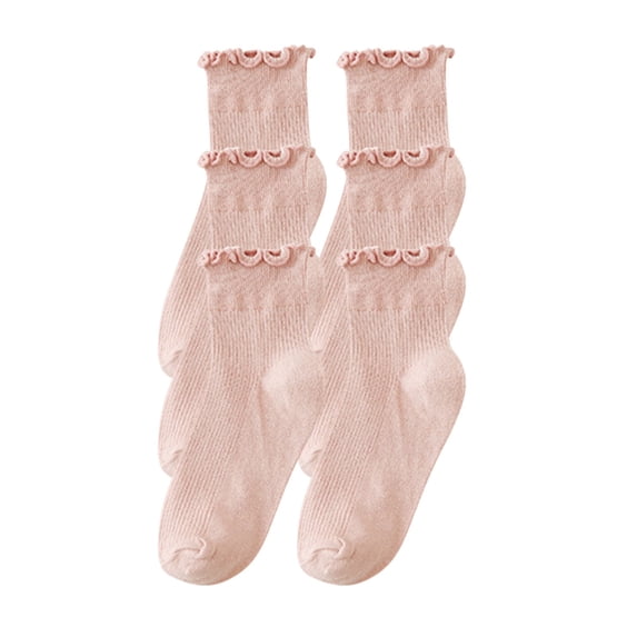 Posijego Womens Girls Ruffle Socks Solid Color Breathable Crew Socks Cute Casual Lightweight Ankle Cotton Socks