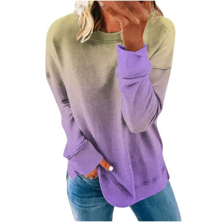 Posijego Womens Lightweight Sweatshirt Casual Crew Neck Long Sleeve  Gradient Color Loose Pullover Fall Winter Tops 2023 