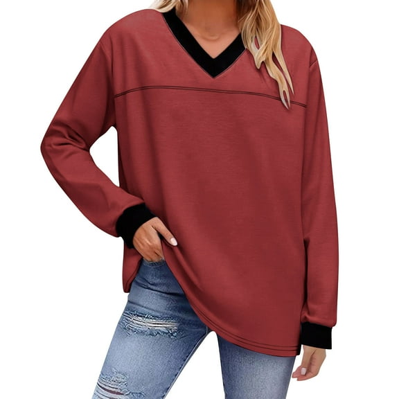 Posijego Womens Long Sleeve Shirts V Neck Loose Basic Tee Tops Basic Casual Pullover Shirt for Women