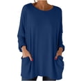 thumbnail image 1 of Posijego Womens Long Sleeve Shirts with Pockets Spring Casual Oversized T-Shirts Round Neck Solid Color Basic Tees, 1 of 8