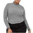 thumbnail image 1 of Posijego Womens Long Sleeve T Shirt Ruffle Mock Neck Ribbed Knit Basic Top Plus Size Basic Tee Shirts, 1 of 5