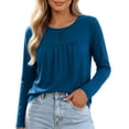 thumbnail image 1 of Posijego Womens Long Sleeve T Shirts Pleated Crew Neck Casual Solid Color Base Layer Tee Shirt Going out Tops, 1 of 6