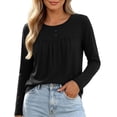 thumbnail image 1 of Posijego Womens Long Sleeve T Shirts Pleated Crew Neck Casual Solid Color Base Layer Tee Shirt Going out Tops, 1 of 6