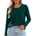 thumbnail image 1 of Posijego Womens Long Sleeve T Shirts Pleated Crew Neck Casual Solid Color Base Layer Tee Shirt Going out Tops, 1 of 6