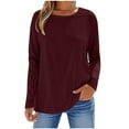 thumbnail image 1 of Posijego Womens Long Sleeve Tee Shirts Trendy Fall Crew Neck Casual Plain Basic T-Shirts Loose Tunic Tops, 1 of 5