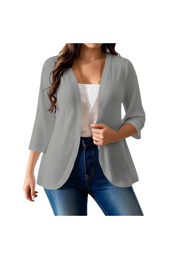 Womens Plus Size Cardigans 3/4 Sleeve Open Front Lightweight Causal Soft Cardigan Summer Loose Cover ups Jackets