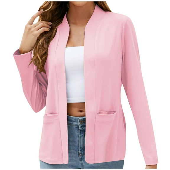 Posijego Womens Open Front Blazer Lightweight Long Sleeve Casual Cardigan Work Office Jacket with Pockets