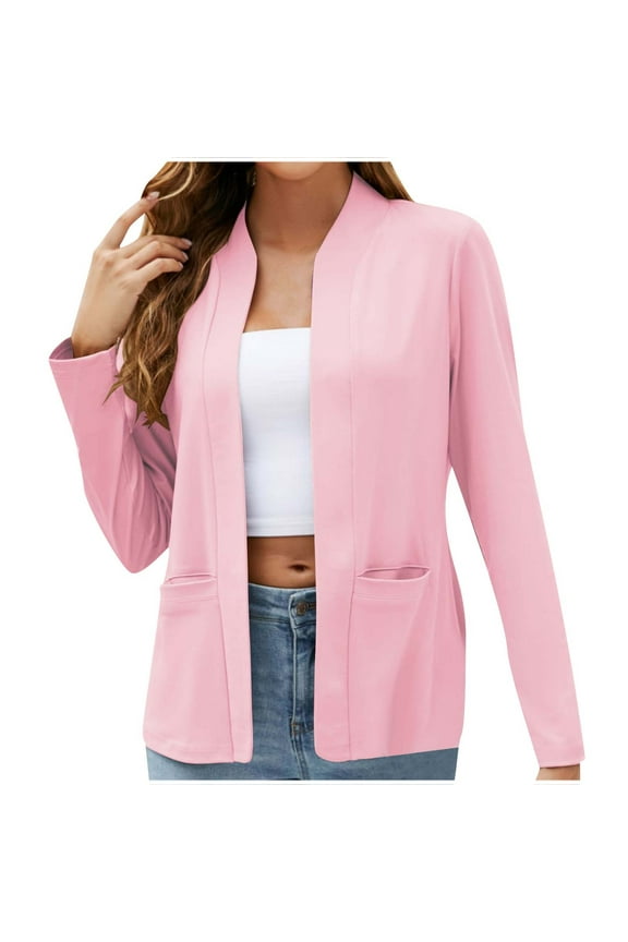 Womens Open Front Blazer Lightweight Long Sleeve Casual Cardigan Work Office Jacket with Pockets