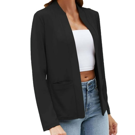 Posijego Womens Open Front Blazer Lightweight Long Sleeve Casual Cardigan Work Office Jacket with Pockets