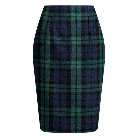 Posijego Womens Pencil Skirts Casual High Waist Bodycon Plaid Midi Skirts Elegant Knee Length Skirts