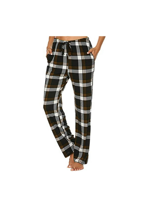 Womens Plaid Pajama Pants Low Rise Drawstring Yoga Lounge Pj Pants Lightweight Bottoms Pants