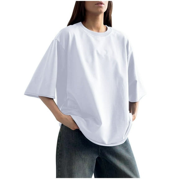 Posijego Womens Plain Basic Tee Crew Neck Short Sleeve Casual T-Shirts Summer Loose Shirt Tops for Women