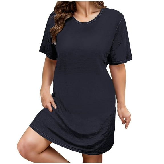 Posijego Womens Plus Size Nightgowns Crew Neck Short Sleeve Sleepshirts Loose Loungewear Pajamas Dresses
