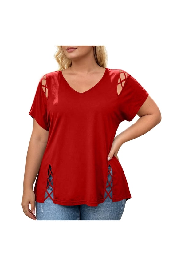 Womens Plus Size Tops Cold Shoulder Short Sleeve V Neck Casual Tunic Tops Soft Stretch Dressy Summer Blouses