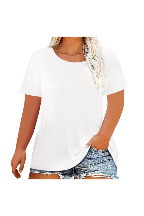 Womens Plus Size Tops Summer Short Sleeve T Shirts Plain Basic Tees Oversized Tshirts