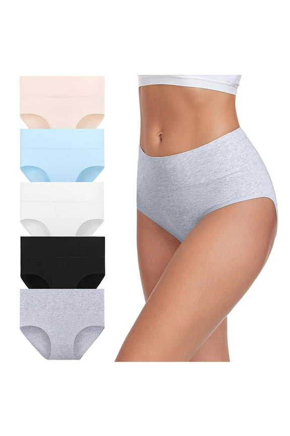 Womens Plus Size Underwear Full Coverage High Waist Cotton Briefs Panties Stretch Panty 5 Pack