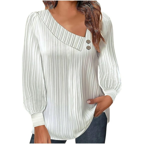 Posijego Womens Puff Sleeve Shirt Button Side Pleated Tunic Top Dressy Casual Blouse Fashion Spring Clothes