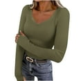 thumbnail image 1 of Posijego Womens Ribbed Long Sleeve Shirts V Neck Spring Going out Tops Tight Basic Tee Shirts with Thumbholes, 1 of 9