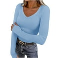 thumbnail image 1 of Posijego Womens Ribbed Long Sleeve Shirts V Neck Spring Going out Tops Tight Basic Tee Shirts with Thumbholes, 1 of 9