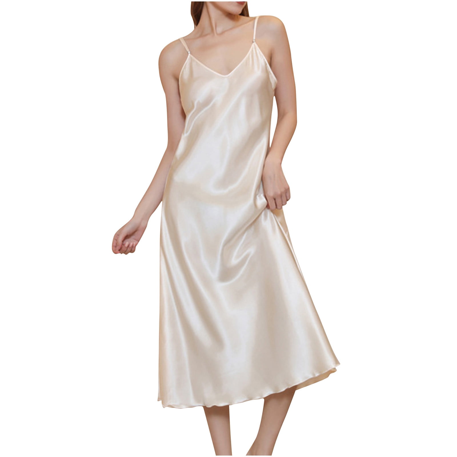 V-Neck Satin Long Sleeve Nightdress