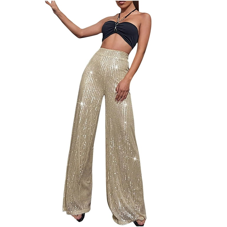 Posijego Womens Sequin Pants Sparkly High Waisted Plus Size Wide Leg Pants  Straight Pants for Night Out Clubwear