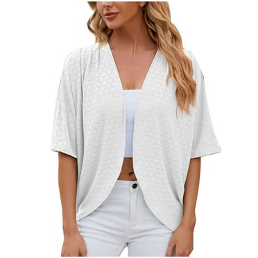 Posijego Womens Short Sleeve Cardigan Summer Casual Open Front Solid Color Textured Lightweight Jacket