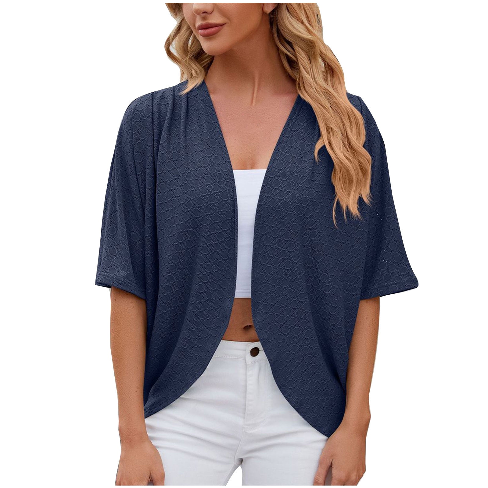 Posijego Womens Short Sleeve Cardigan Summer Casual Open Front Solid Color Textured Lightweight Jacket Walmart