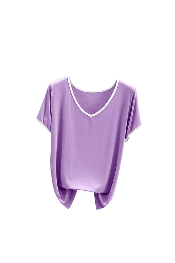 Womens Short Sleeve Sleep T-Shirts V Neck Pajama Top Comfort Soft Pj Sleepwear Shirts for Women