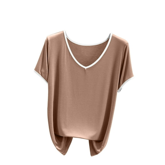 Posijego Womens Short Sleeve Sleep T-Shirts V Neck Pajama Top Comfort Soft Pj Sleepwear Shirts for Women