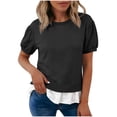 thumbnail image 1 of Posijego Womens Short Sleeve Sweatshirt Crew Neck Puff Sleeve Summer Tops Ruffled Hem Casual Pullover Shirts for Women, 1 of 6