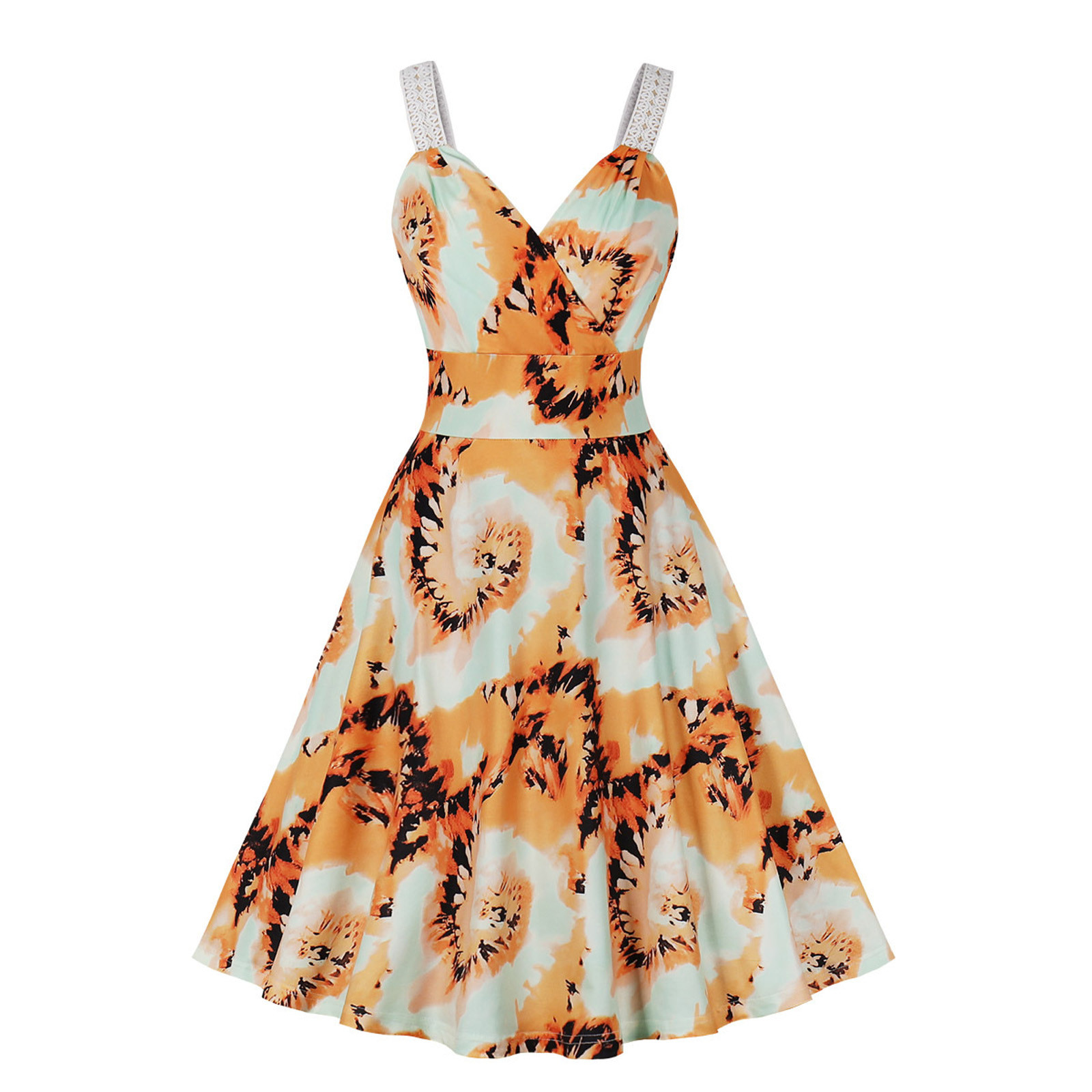 Posijego Womens Summer Tie Dye Dress 50s Vintage Cocktail Dress Sleeveless Flared A Line Party Midi Dresses Walmart